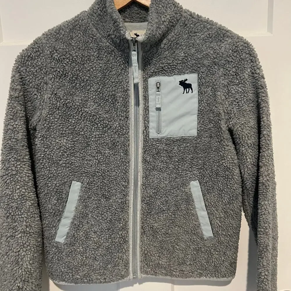 Abercrombie Kids Fleece Jacket Size 11/12 Gray Blue Pockets Outdoor